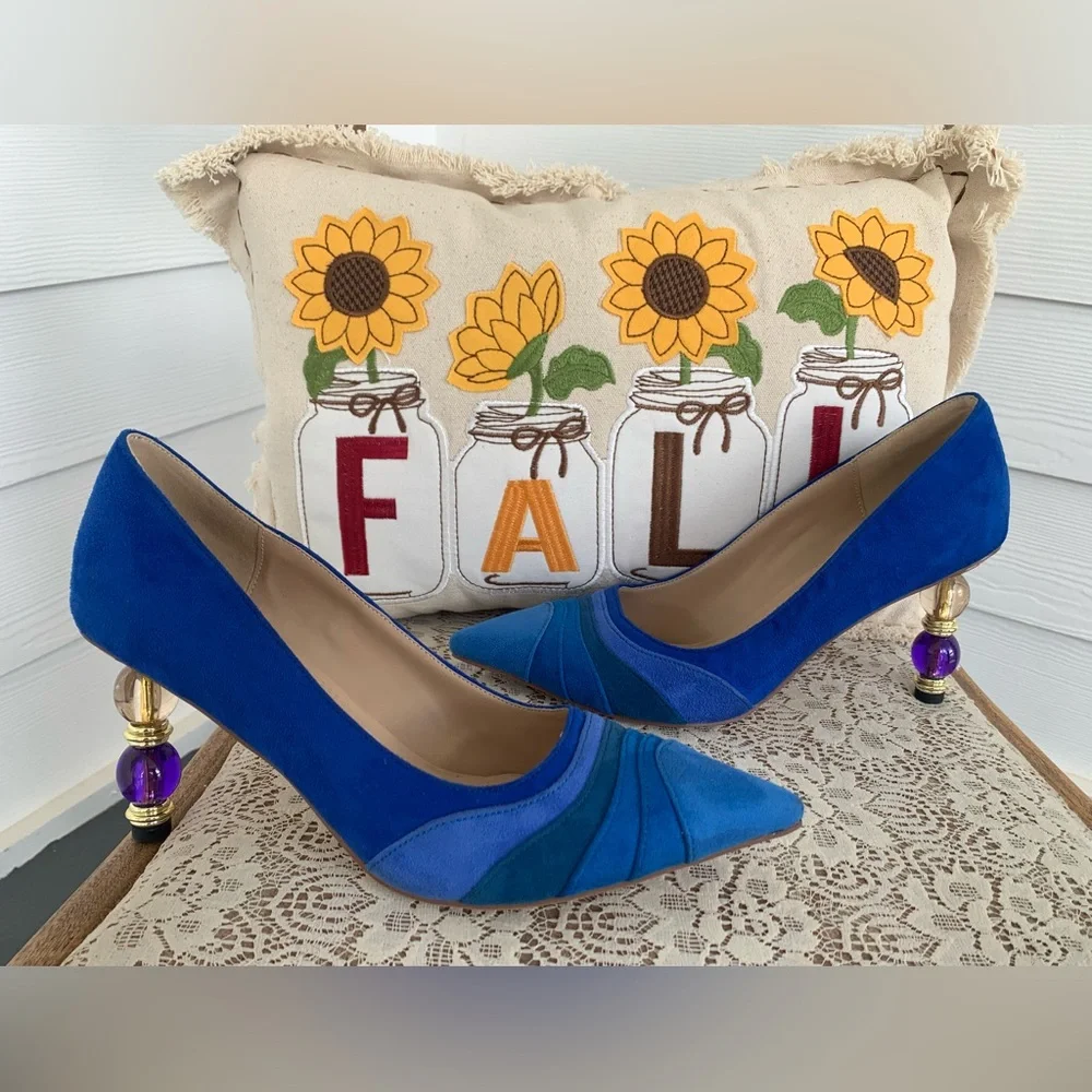 NWOB FOWT BLUE GRADIENT WAVE PATTERN POINTED TOE BLUE/TEAL/PURPLE PUMPS SIZE 9.5 - Picture 3 of 16